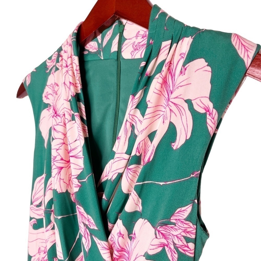 ELIZA J NWT Sleeveless Faux Wrap Tie Waist Dress Size 2 in Garden Floral Green - Picture 4 of 16